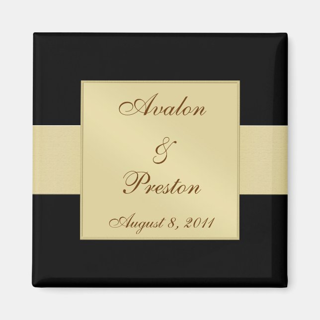Gold Ribbon Black Save The Date Magnet (Front)