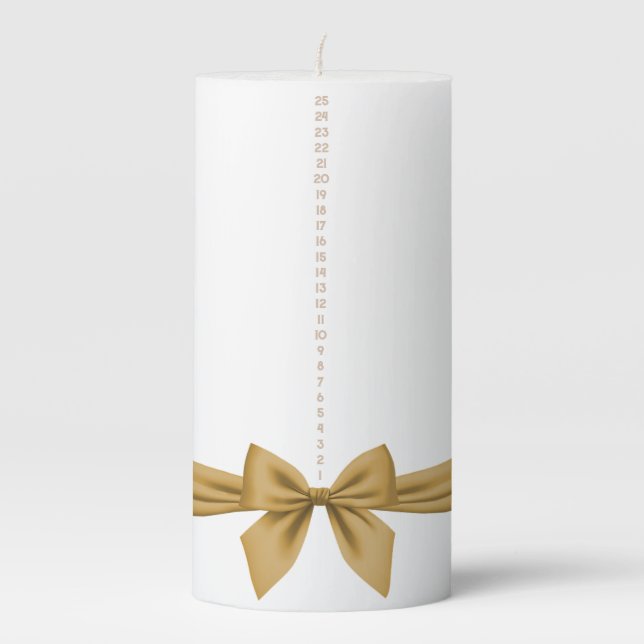 Gold Ribbon Bow Christmas Countdown Pillar Candle (Front)