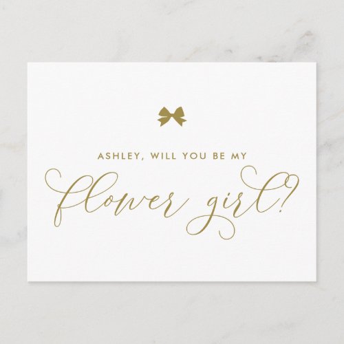 Gold Ribbon Bow Will You Be My Flower Girl Card