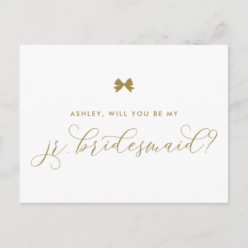 Gold Ribbon Bow Will You Be My Jr Bridesmaid Card