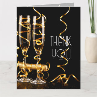 Gold Ribbon Champagne Thank You Card