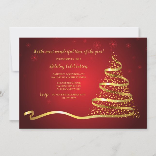 Gold Ribbon Christmas Party Invitation (Front)