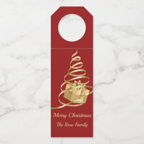 Gold Ribbon Christmas Present Bottle Hanger Tags