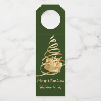 Gold Ribbon Christmas Present Bottle Hanger Tags