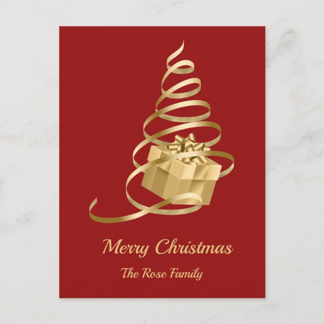 Gold Ribbon Christmas Present Holiday Postcard (Front)