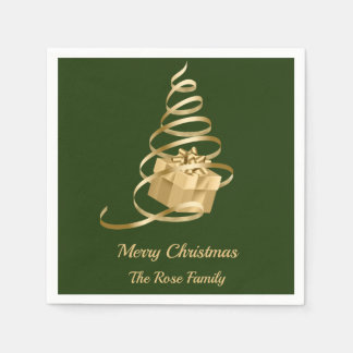 Gold Ribbon Christmas Tree Present Napkins
