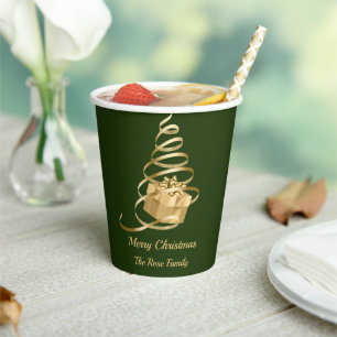 Gold Ribbon Christmas Tree Present Paper Cups