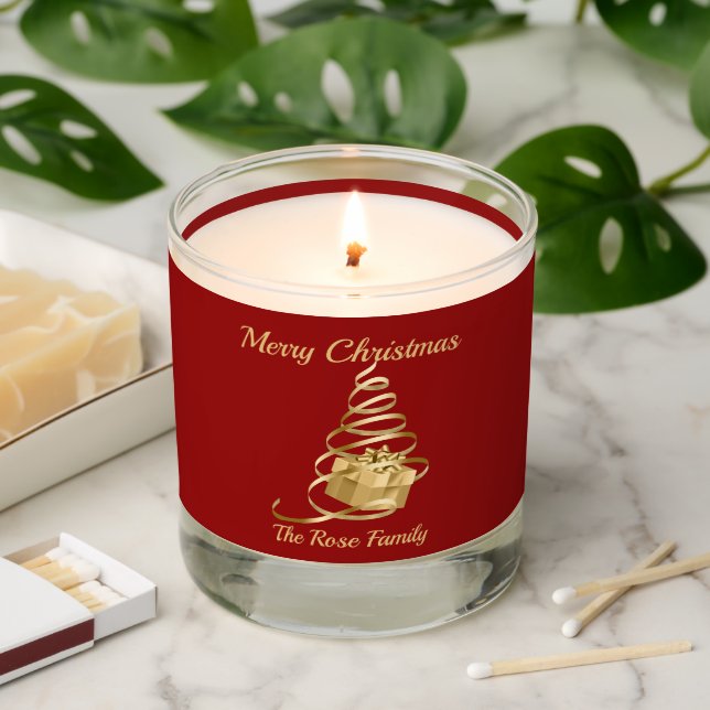 Gold Ribbon Christmas Tree Present Scented Candle (Lit)