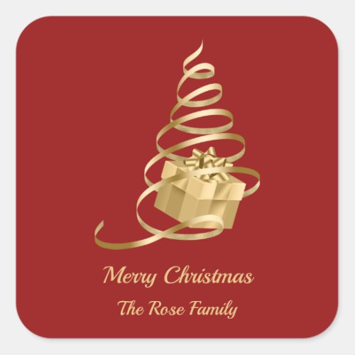 Gold Ribbon Christmas Tree Present Sticker