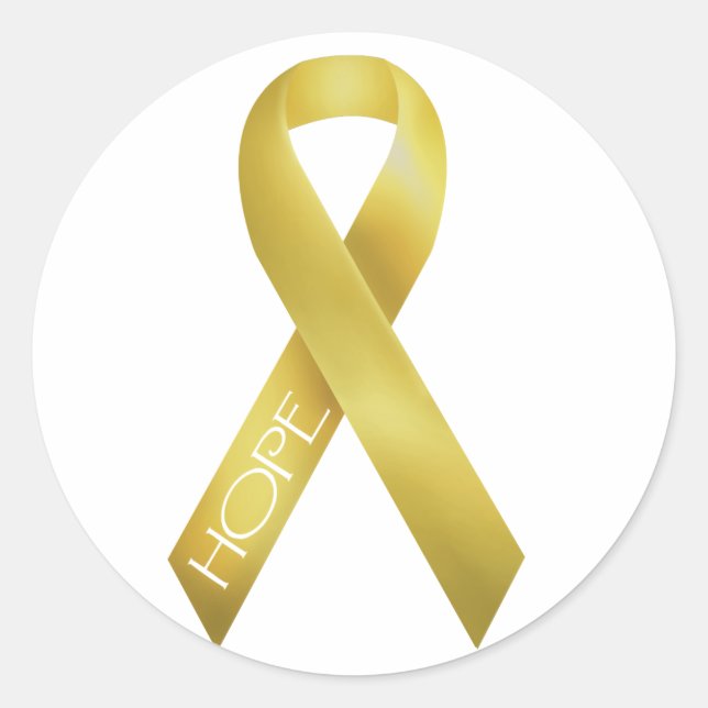 Gold Ribbon Classic Round Sticker (Front)