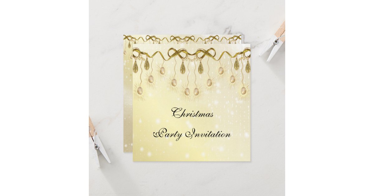 Gold Ribbon & Decorations Christmas Party Invitation Zazzle