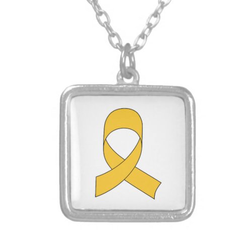 Gold Ribbon Drawing Silver Plated Necklace