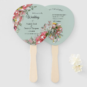 Gold ribbon & Fuchsia Protea bouquets Hand Fan