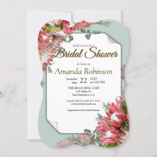 Gold ribbon & Fuchsia Protea flower Bridal Shower Invitation