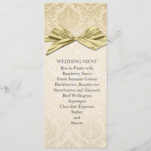 Gold Ribbon Gold Damask Wedding Menu