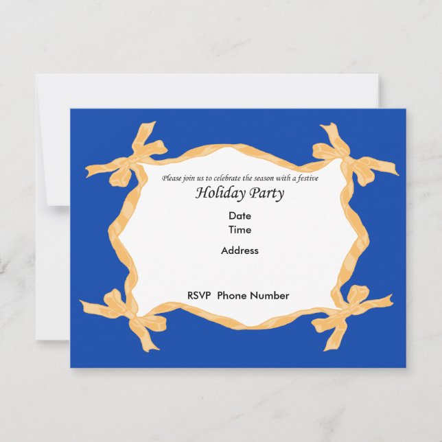 Gold Ribbon Holiday Party Invitation Card (Front)