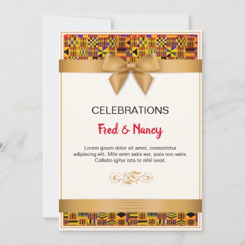 Gold ribbon Kente Invitation Cards