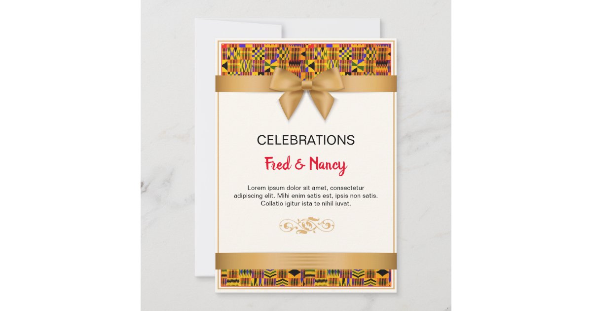 Gold ribbon Kente Invitation Cards. | Zazzle