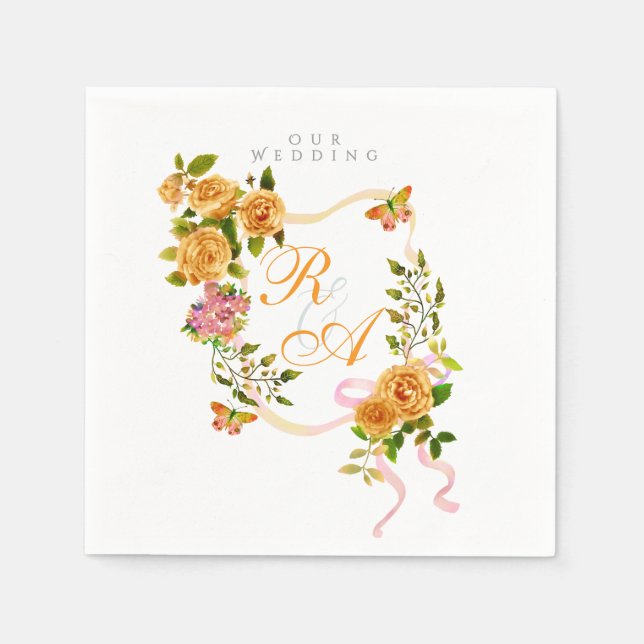 Gold Ribbon Monogram Wedding Soy Wax Candle Favor Napkins (Front)