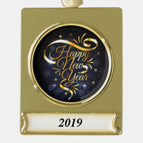 Gold Ribbon New Year Gold Plated Banner Ornament