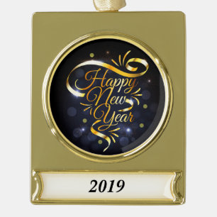 Gold Ribbon New Year Plated Banner Ornament