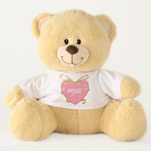Gold Ribbon Pink Heart Teddy Bear