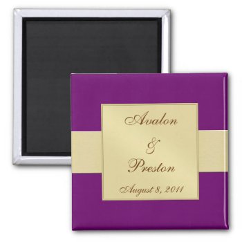 Gold Ribbon Plum Save The Date Magnet by theedgeweddings at Zazzle