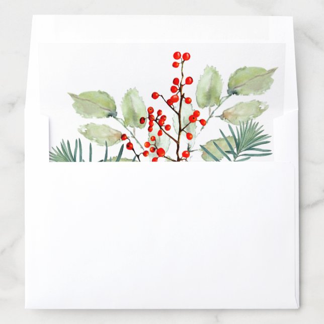 Gold Ribbon Red Berries Christmas Holiday Envelope Liner (In Envelope)