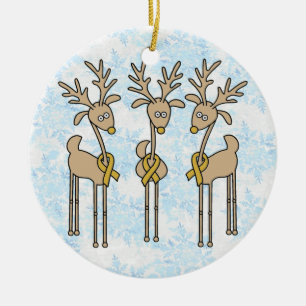 Gold Ribbon Reindeer (Childhood Cancer) Ceramic Ornament
