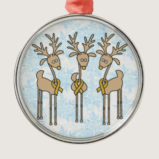 Gold Ribbon Reindeer (Childhood Cancer) Metal Ornament