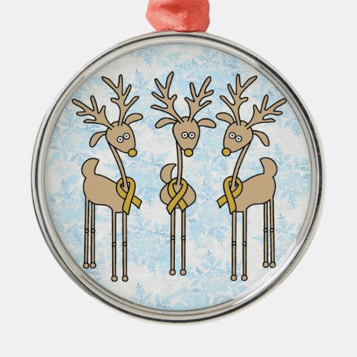 Gold Ribbon Reindeer Childhood Cancer Metal Ornament