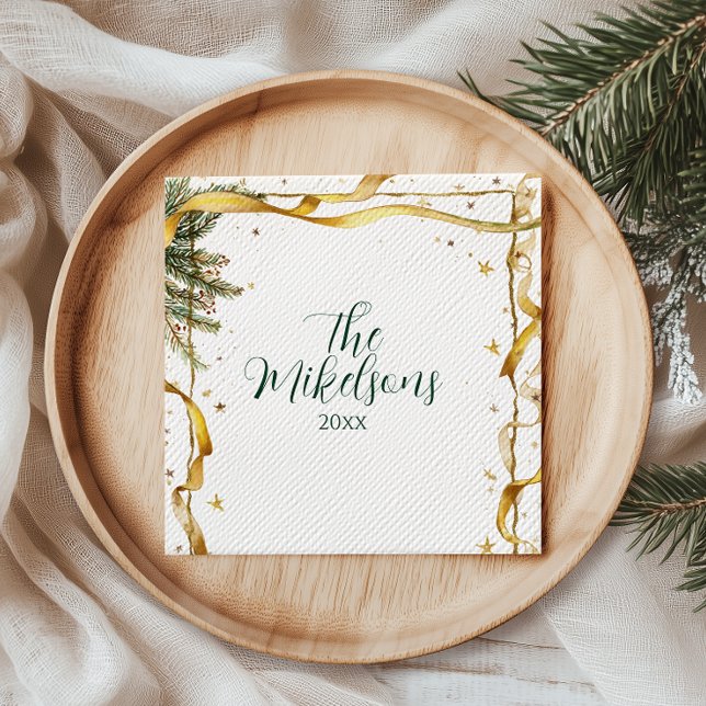 Gold Ribbon Rustic Christmas Party Napkins (Creator Uploaded)
