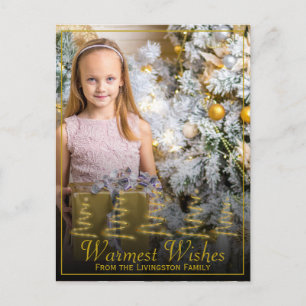 Gold Ribbon Stylized Christmas Trees Photo Holiday Postcard