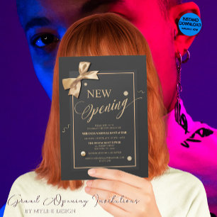 Gold Ribbon Typography Restaurant New Opening Invitation