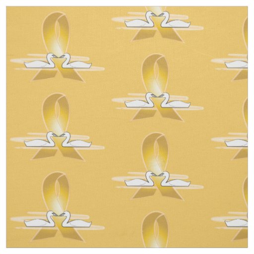 Gold Ribbon with Swans: Childhood Cancer Fabric