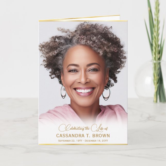 Gold Rim Photo Funeral Order of Service Folded Program (Front)