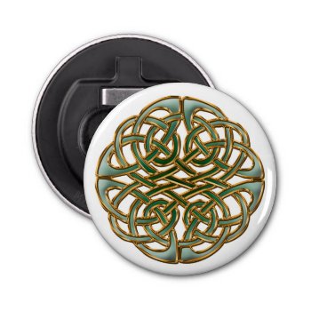 Gold Rimmed Green Celtic Knot Bottle Opener by YANKAdesigns at Zazzle