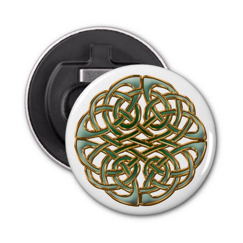 Gold rimmed green Celtic knot Bottle Opener