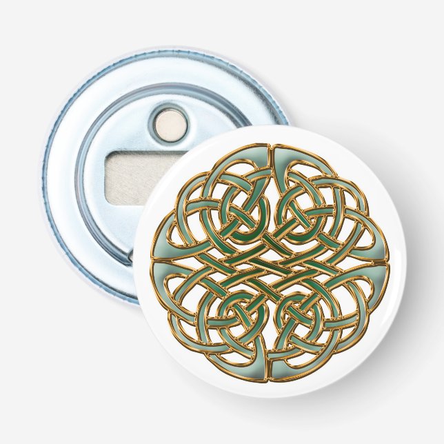 Gold rimmed green Celtic knot Bottle Opener (Front)