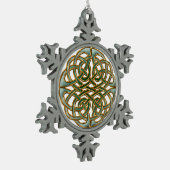 Gold rimmed green Celtic knot Snowflake Pewter Christmas Ornament (Left)