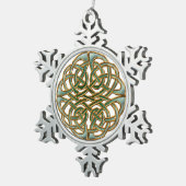 Gold rimmed green Celtic knot Snowflake Pewter Christmas Ornament (Right)