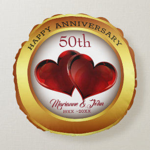 Gold Ring AndHearts Round Pillow