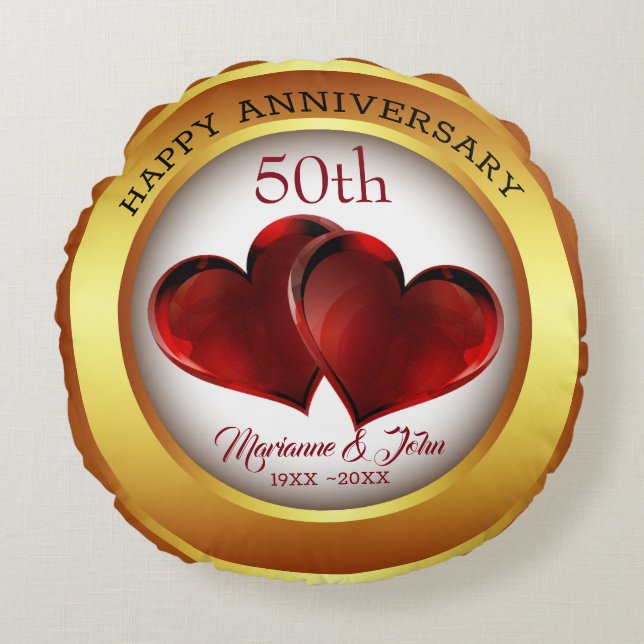 Gold Ring AndHearts Round Pillow (Front)