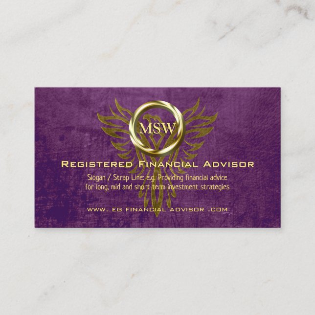 Gold Ring Eagle on purple leather look, Finances Advice Card (Front)