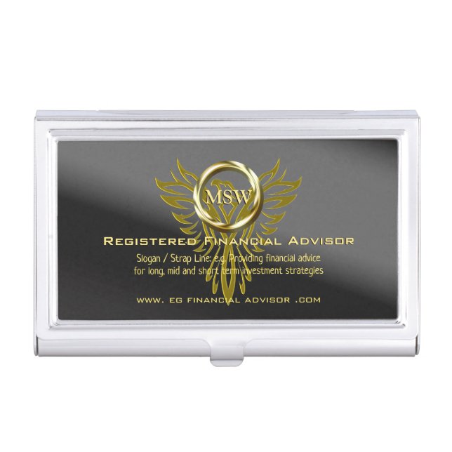 Gold Ring Eagle on shaded black, Financial Advisor Business Card Case (Front)