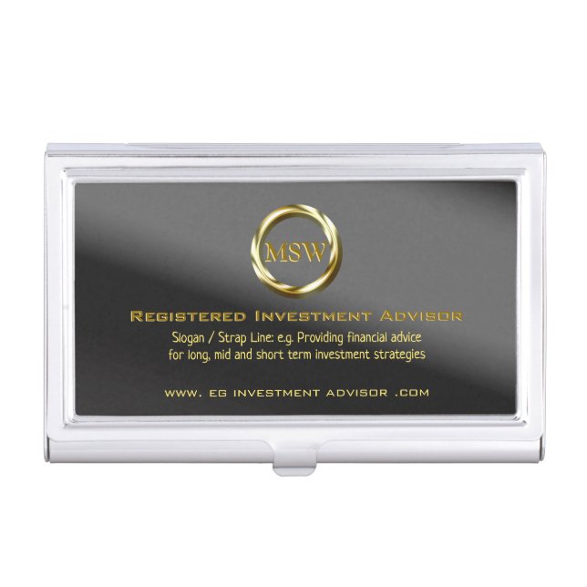 Gold Ring on Black Theme for Investment Advisor Business Card Case (Front)