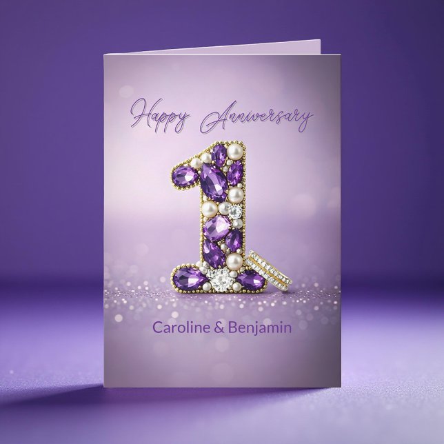 Gold Ring Pearl Gemstone 1st Wedding Anniversary  Card (Creator Uploaded)