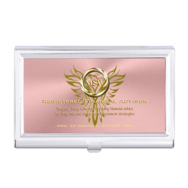 Gold Ring, Phoenix, Pink Lustre, Financial Advisor Business Card Case (Front)