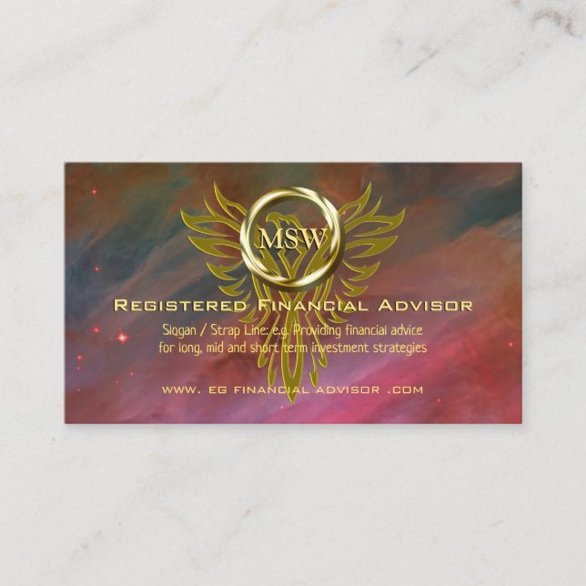 Gold Ring Phoenix, Space Nebula, Financial Advisor Advice Card (Front)