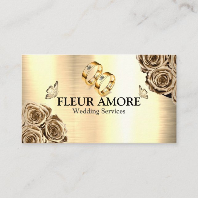 Gold Ring Planning Design Styling Wedding Services Business Card (Front)